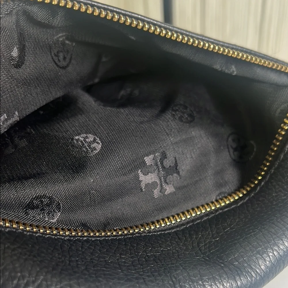 Tory Burch Bombe Fold-Over Crossbody/Clutch Black Pebbled Leather Bag
